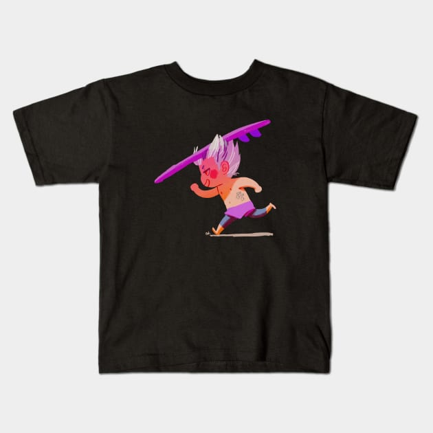 Eager surfer boy Kids T-Shirt by AlexAdelaida